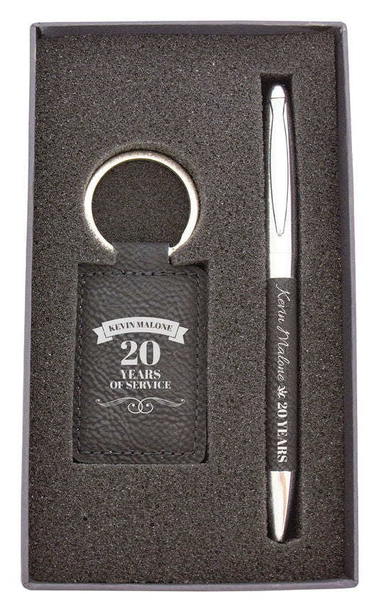 Leatherette Set – Keychain & Pen in Black / Silver 3D Print Creativity Pty Ltd