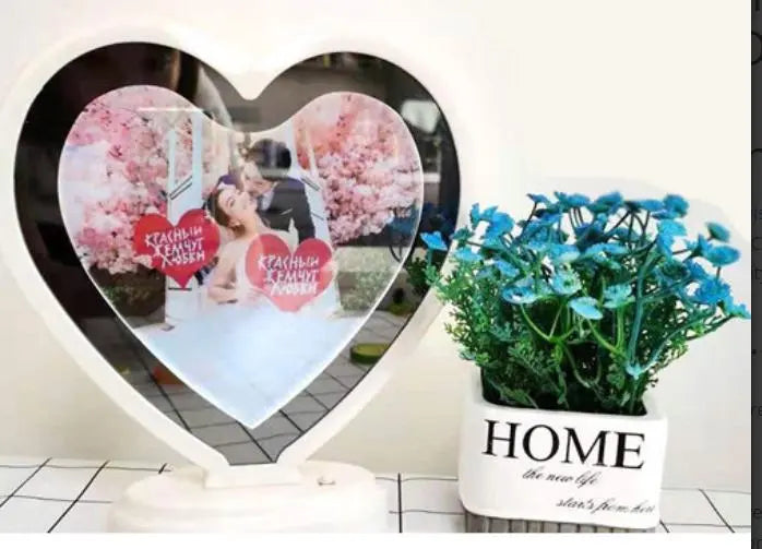 2 in 1 Magic Mirror and LED Light Photo Frame - Heart