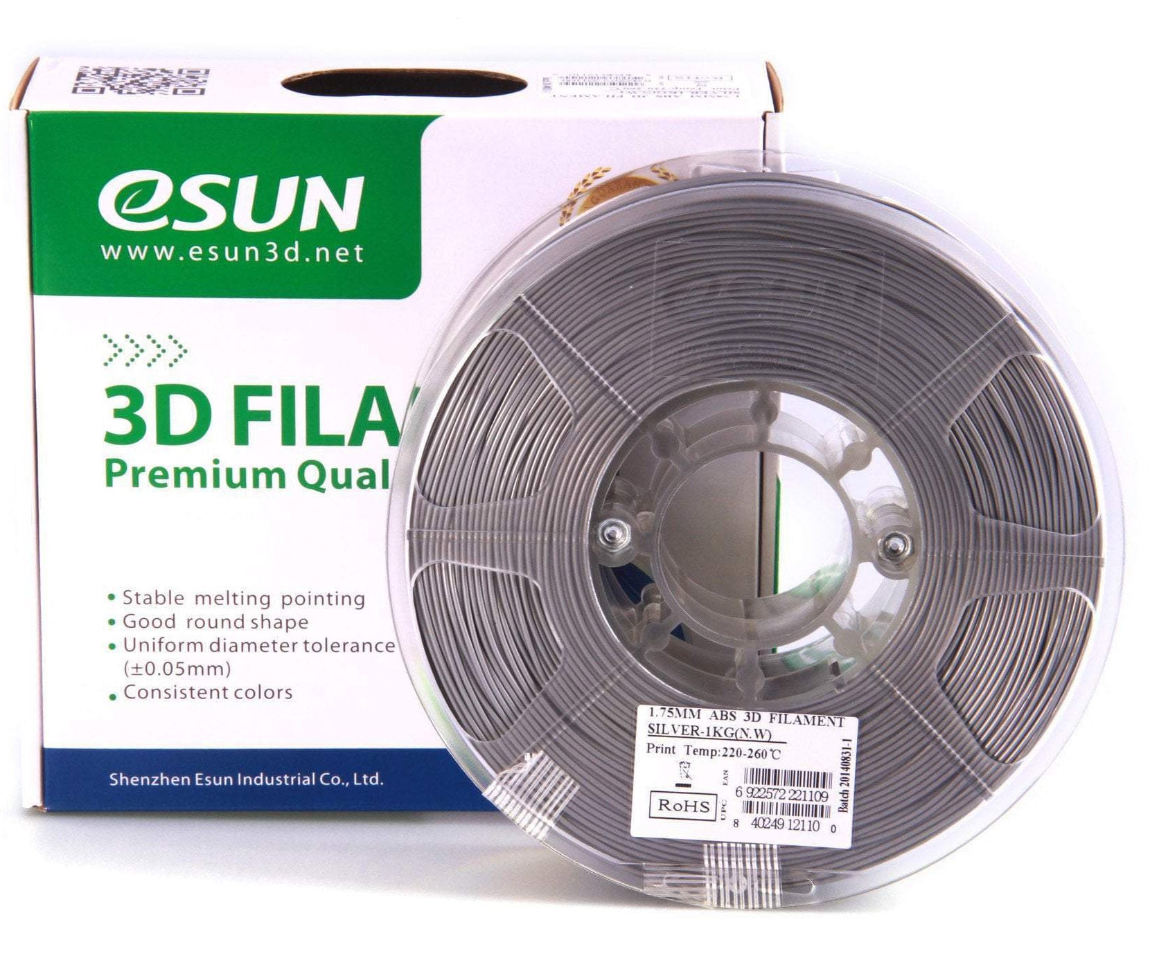 eSUN ABS+ Silver 3D Filament 1.75mm 1kg