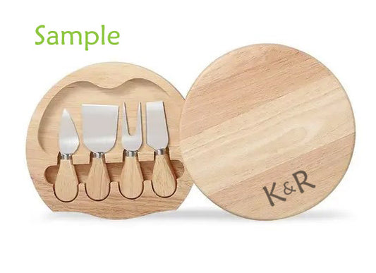 Wood Cheese Knife and Board Set - Circular - with Laser Engraving - 3D Print Creativity