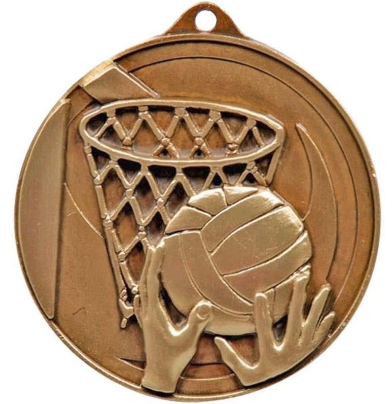 Netball Sculptured Round Medal Trophy - Bronze
