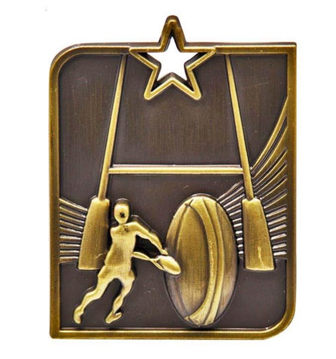 Dark Olive Green Rugby Sculptured Rectangle Medal Trophy - Gold