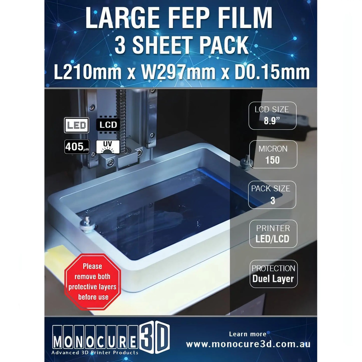 XL FEP FILM 150 Micron (3 Sheet Pack) 3D Print Creativity