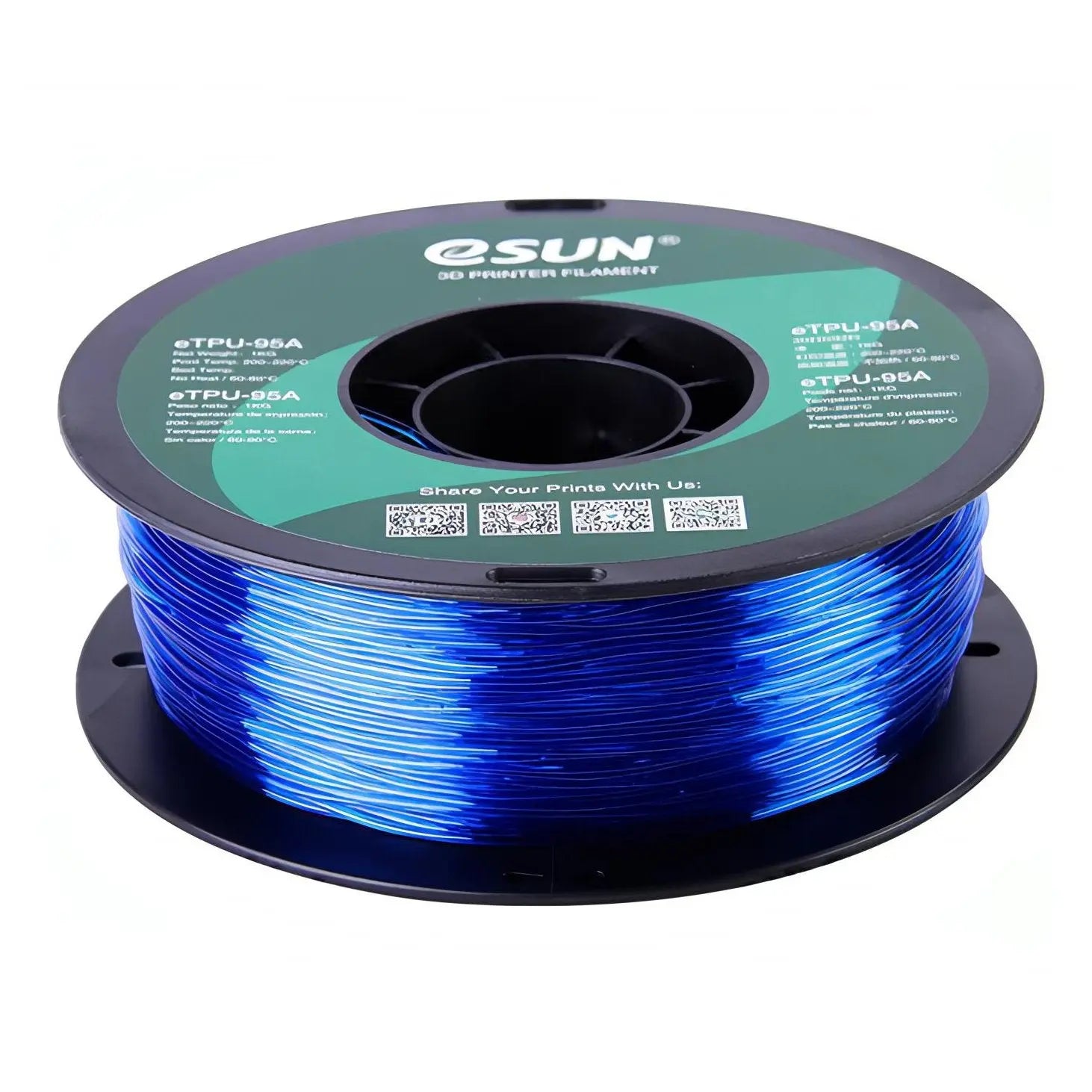 eSun TPU Filament Transparent Blue 1kg 1.75mm 3D Print Creativity